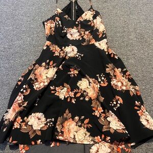 Floral Black Dress with Spaghetti Straps